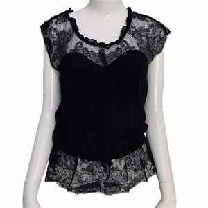 Express Black Lace Peplum Silk Blouse Sequins M